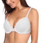 Deyllo Women's Sexy Lace Push Up Padded Plunge Add Cups Underwire Lift Up Bra, White 36B - Image 2